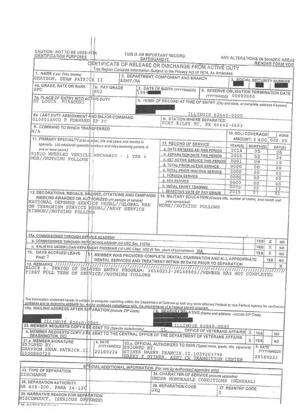 Sean Grayson - Certificate of Release or Discharge from Active Duty
